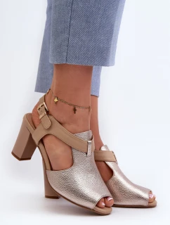 Sandały Damskie Na Słupku Z Eko Skóry Złote Queenmarie