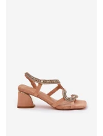 Sandały Damskie Na Słupku Z Kryształkami Artiker 56C1374 Beżowe