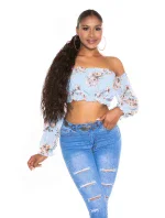 Dámsky sexy volánový top Carmen T80149 Ružová s kvetinovým vzorom - Style fashion
