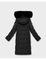 Dámska dlhá bunda s kapucňou čierna (7662#-F06)