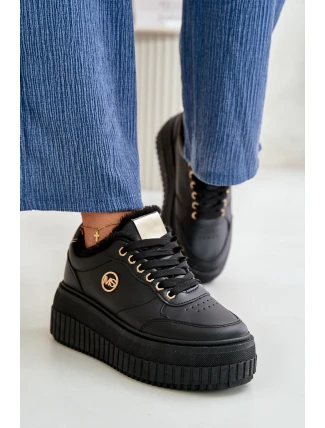 Sneakersy Buty Sportowe Damskie Ocieplane Na Masywnej Podeszwie Czarne Ardiela
