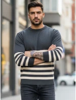 Pánsky tmavosivý pruhovaný sveter FashionStreet WX2133
