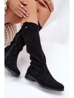 Kozaki Na Płaskim Obcasie Z Ażurowym Wzorem S.Barski HY51-062 Czarne