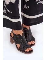 Ażurowe Sandały Damskie Na Słupku Czarne Tosine