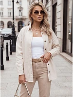 Dámska bavlnená košeľová bunda v oversize štýle, svetlo béžová, FashionStreet TY4323 Dámska bavlnená košeľová bunda v oversize štýle, svetlo béžová, FashionStreet TY4323