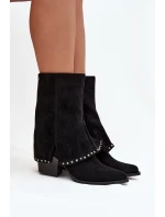 Kozaki Damskie Ocieplane Z Wywiniętą Cholewką Vinceza 16516 Czarne