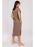 B222 Safari šaty s vreckami a chlopňou - kakaové