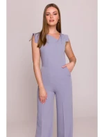 S407 Elegantný overal s asymetrickým výstrihom - holubičia sivá