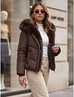 Dámska zimná prešívaná bunda s kožušinou, hnedá, FashionStreet TY5983 Dámska zimná prešívaná bunda s kožušinou, hnedá, FashionStreet TY5983