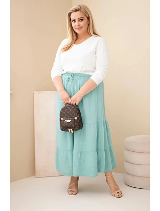 Dámske Plus veľkosť bavlnené mušelínové sukne s volánom a elastickým pásom Dark Mint
