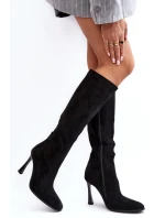 Ocieplane Kozaki Damskie Na Szpilce Czarne Isot