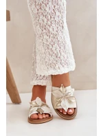 Klapki Z Ozdobą Skóra Naturalna Zazoo 3667 Złoty Przecierany