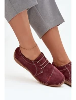 Skórzane Półbuty Damskie Z Przeszyciami Artiker 57C2111 Bordowe