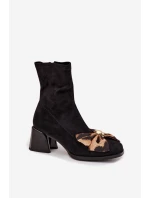 Botki Damskie Z Kokardą Na Klocku D&A JC52-827 Czarne