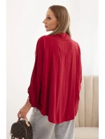 Dámska viskózna košeľa s ozdobnými gombíkmi a golierom bordová