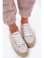 Wzorzyste Trampki Damskie Na Platformie Z Plecionką Lee Cooper LCW-25-08-3648L Biało-Złote