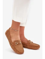 Mokasyny Damskie Ażurowe Z Ozdobą Camel Kaydance