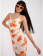 Béžovo-oranžové mini šaty jednej veľkosti s kvetinovou potlačou