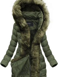 Dámska prešívaná zimná bunda s kapucňou khaki (w749-1)
