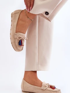 Zamszowe Mokasyny Z Kokardą I Frędzlami Beżowe Dorine