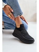 Buty Sportowe Na Platformie Skórzane Czarne Artiker 55C0035