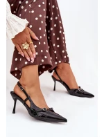 Lakierowane Czółenka Z Odkrytą Piętą I Paseczkami Czarne Ravira