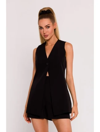 M776 Bunda bez rukávov s jedným gombíkom - čierna