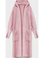 Bledo ružový dlhý vlnený prehoz cez oblečenie typu alpaka s kapucňou (M105) Bledo ružový dlhý vlnený prehoz cez oblečenie typu alpaka s kapucňou (M105)