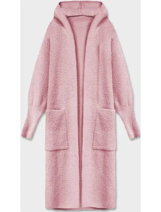 Bledo ružový dlhý vlnený prehoz cez oblečenie typu alpaka s kapucňou (M105) Bledo ružový dlhý vlnený prehoz cez oblečenie typu alpaka s kapucňou (M105)