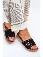 Klapki Damskie Na Platformie Z Klamrą I Ćwiekami Czarne Nusithia