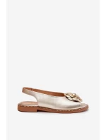 Skórzane Płaskie Sandały Z Ozdobą CheBello 4642 Złote