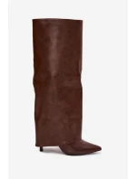 Ocieplane Kozaki Na Szpilce Z Wywiniętą Cholewką Czekoladowe Tamonia