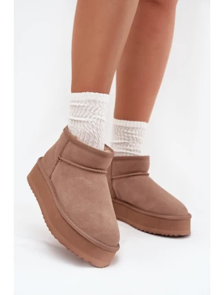 Zamszowe Śniegowce Damskie Na Platformie Vinceza 97962 Beżowe