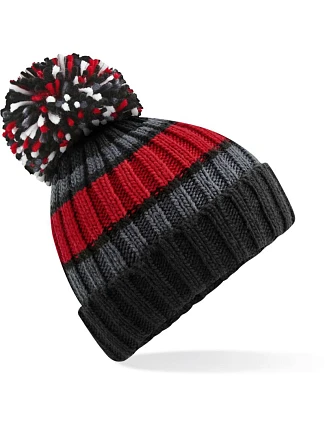 Beechfield B 392 Pletená čiapka s pruhmi „Hygge“ 53.0392 black cherry