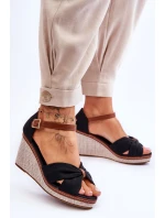 Sandały Damskie Na Koturnie Czarne Daphne