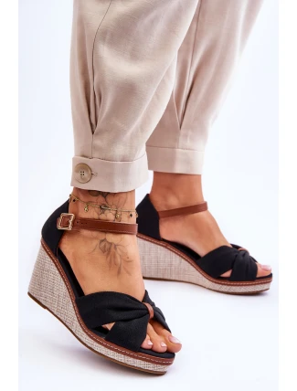 Sandały Damskie Na Koturnie Czarne Daphne