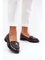 Skórzane Mokasyny Ze Złotą Ozdobą Laura Messi 2927 Czarne