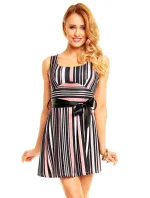 Dámske spoločenské šaty s opaskom pruhované - Čierno-biela - House Style Dámske spoločenské šaty s opaskom pruhované - Čierno-biela - House Style