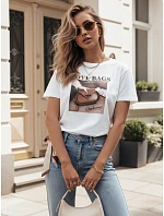 Dámske bavlnené tričko s potlačou LOVE BAGS biele FashionStreet RY2409 Dámske bavlnené tričko s potlačou LOVE BAGS biele FashionStreet RY2409