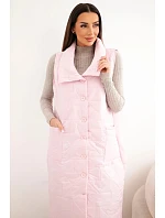 Dámska prešívaná dlhá vesta s vreckami a stojacím golierom candy pink