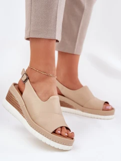 Sandały Damskie Skórzane Na Koturnie Artiker 56C0919 Beżowe