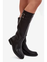 Kozaki Damskie Na Płaskim Obcasie Z Ozdobnym Detalem Czarne Arvessa