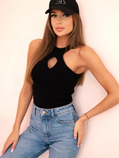 Dámska blúzka bez rukávov s výstrihom a ozdobnou sponou čierna