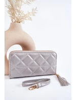 Duży Pikowany Portfel Z Paseczkiem Srebrny Jeffrey