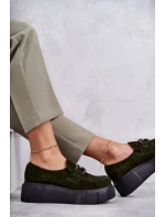 Modne Zamszowe Półbuty Na Platformie Khaki Lemar Marsol