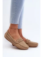 Mokasyny Damskie Ażurowe Z Ozdobą Brązowe Kaydance