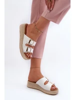 Klapki Damskie Z Plecionką Eko Skórzane Białe Zaloemi