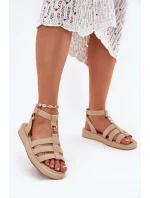 Sandały Damskie Na Platformie Ze Złotym Detalem Beżowe Kartia