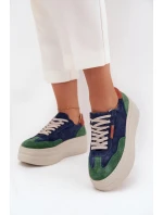 Zamszowe Sneakersy Damskie Na Platformie Zazoo N1269S3 Zielono-Granatowe