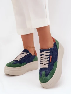 Semišové dámske tenisky na platforme Zazoo N1269S3 Green-Dark Blue